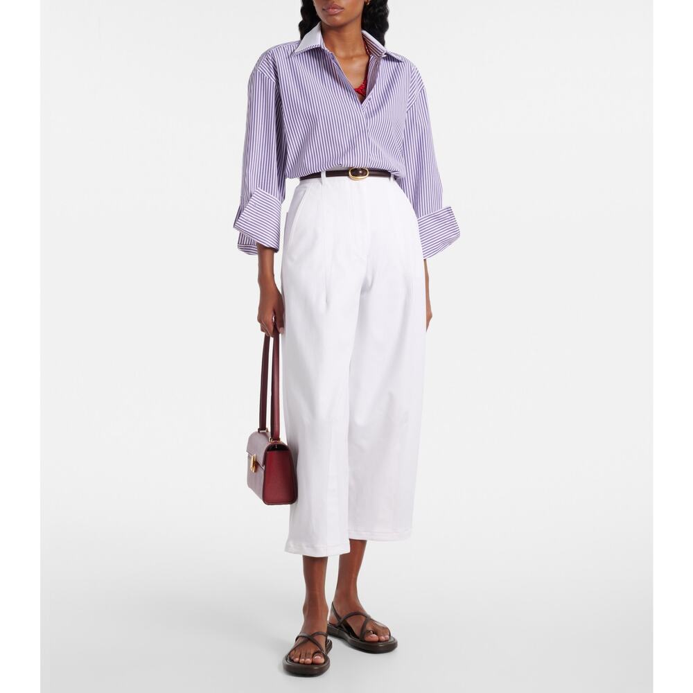 Max Mara Mina Cotton Blend Wide Leg Pants – White Bianco